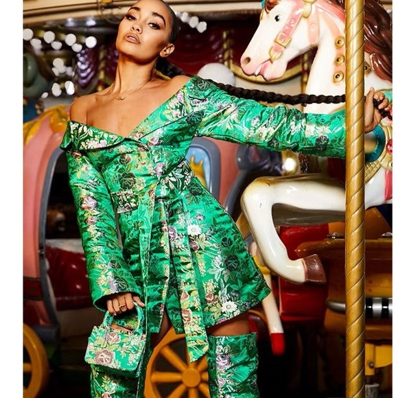 PRETTYLITTLETHING Green Bardot Oriental Jacket Dress - Picture 1 of 15